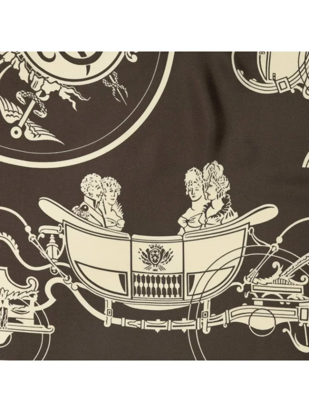 Hermes Scarf Dark Brown Tan Ivory 100% Twill Silk